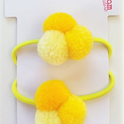 Yellow Mini Pom Pom Hair Bobble Elastic