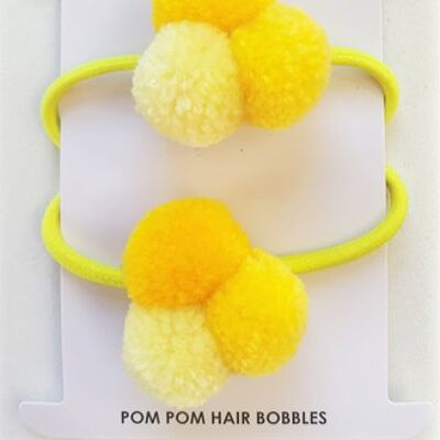 Yellow Mini Pom Pom Hair Bobble Elastic