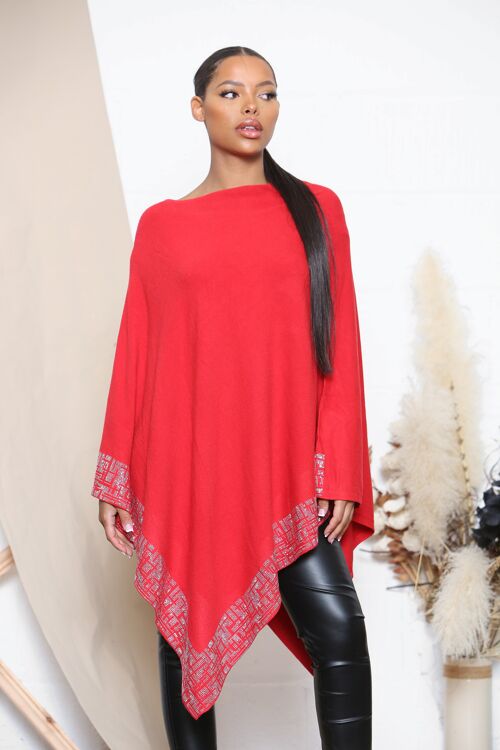 Red sparkle embellished trim poncho