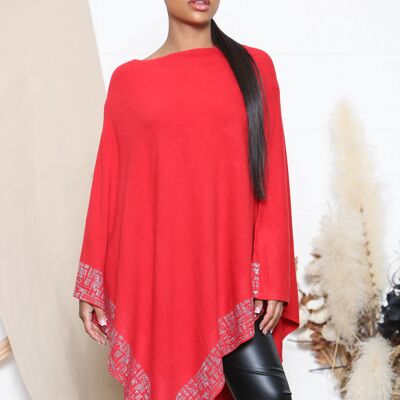 Poncho rouge à bordure ornée d'éclats