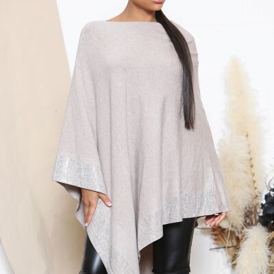 Poncho taupe orné de paillettes