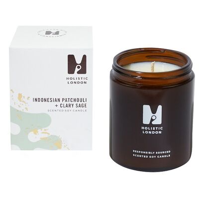 Indonesian Patchouli + Clary Sage Scented soy candle 180ml