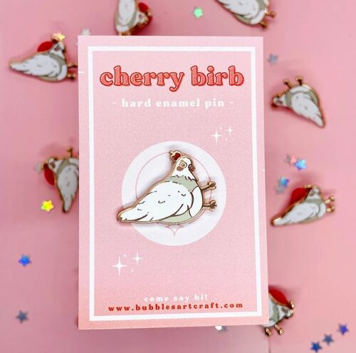 Cherry Birb Pin | Hard Enamel Pin | Rose Gold | Pigeon Enamel Pin | Bird Pin Set Badge | Cute Pin | Mini Enamel Pin