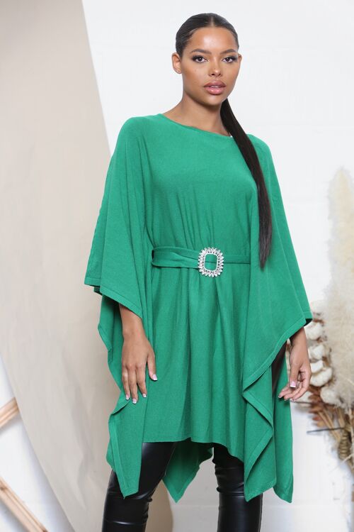 Green Winter poncho with sparkle belt