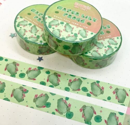 Lily Pad Frog Washi Tape | Cute Frog Washi Tape | Scrapbooking | Journaling | Rice Paper | Kawaii Stationery | 15mm x 10m | Animal Toad Set