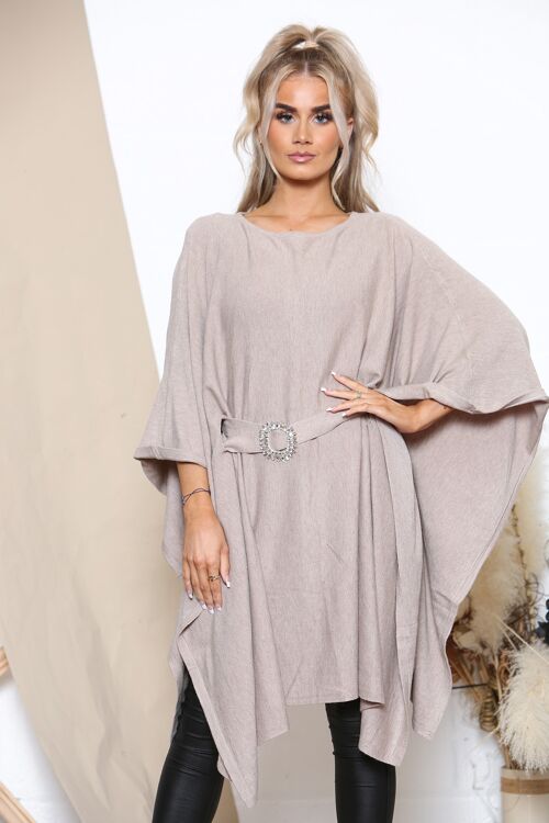 Taupe Winter poncho with sparkle belt