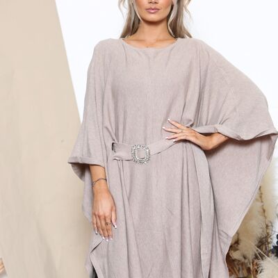 Poncho d'hiver taupe avec ceinture scintillante