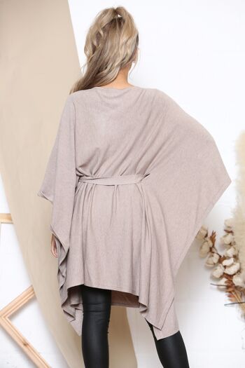 Poncho d'hiver taupe avec ceinture scintillante 3