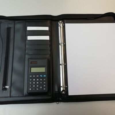 A4 zippered ring binder basics with calculator - black