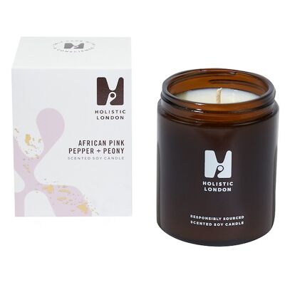 African Pink Pepper + Peony Scented Soy Candle 180ml