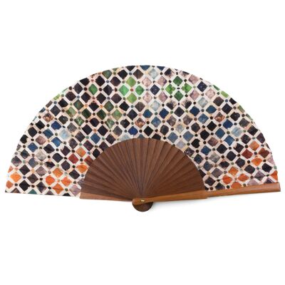 Éventail en soie multicolore Comares - Bois et soie naturelle - (46 cm)