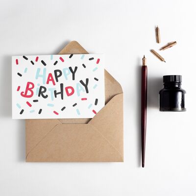 Carte typographique de confettis joyeux anniversaire