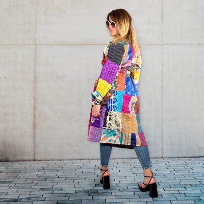 Cappotto patchwork in seta, modello kimono