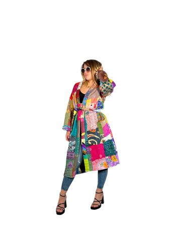 Manteau en soie patchwork, modèle kimono 3