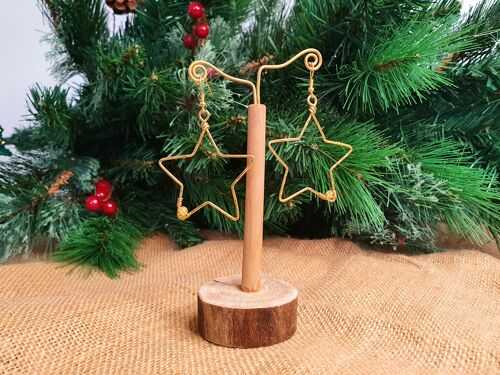 Christmas STAR citrine crysal brass wire festive boho earrings