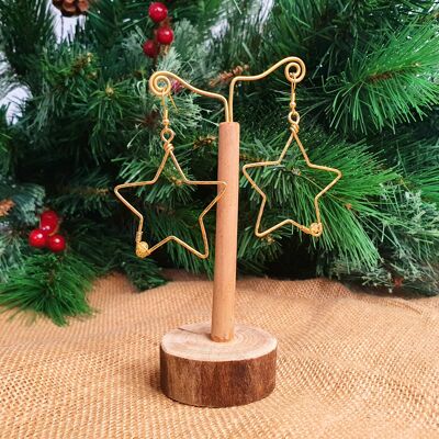 Christmas STAR citrine crysal brass wire festive boho earrings