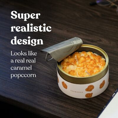 Caramel popcorn scented candle - 260g. | Sealed in a can | Two wicks | 100% Vegetable wax | Handmade | Large novelty candle