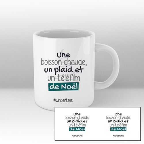 Mug blanc et Illustration "Une boisson chaude, un plaid et un téléfilm de Noël"