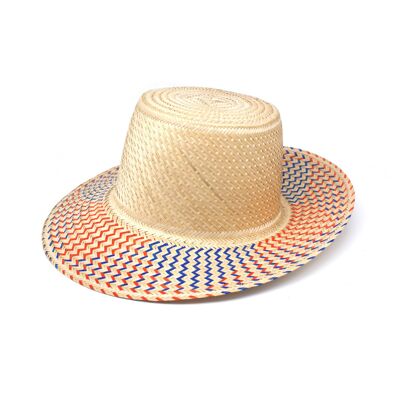 Orange And Blue Luz Short Brim Straw Hat