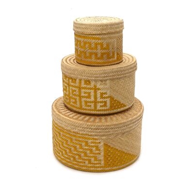 Woven Natural Straw Yellow Baskets Set of 3