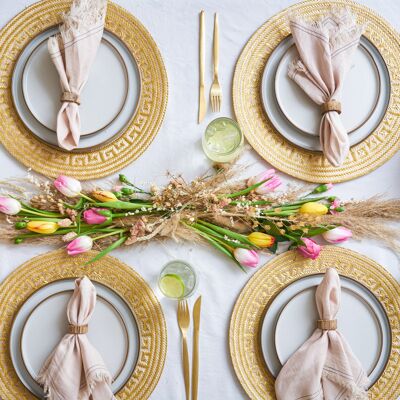 Woven Natural Straw Gold Round Placemats