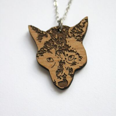 Wooden wolf pendant necklace for man or woman