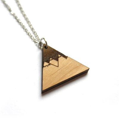 Wooden mountain pendant necklace, unisex jewel