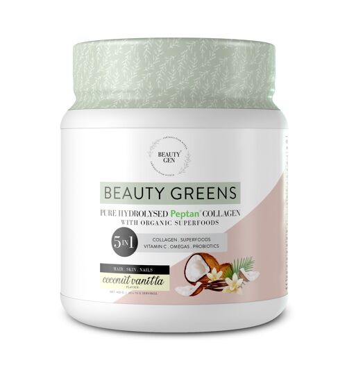 Collagen Greens Powder Organic blend Probiotics Vitamin C Omega 3 Coconut Vanilla 450g