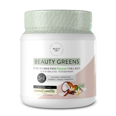 Collagen Greens Powder Organic blend Probiotics Vitamin C Omega 3 Coconut Vanilla 450g