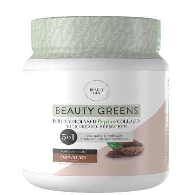 Collagen Greens Pulver, Bio-Mischung, Probiotika, Vitamin C, Omega 3, Schokolade, 450 g