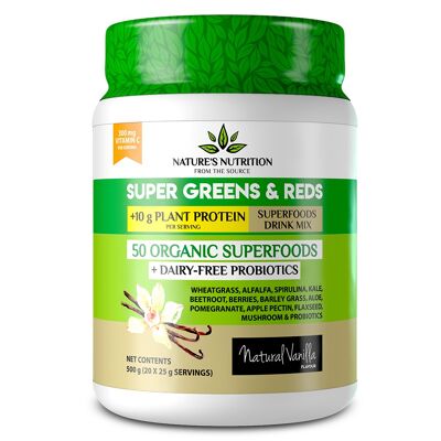 Supergreens & Reds Proteinpulver 50, Bio-Vegan-Mischung, natürliche Vanille, 500 g