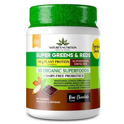 Supergreens & Reds Proteinpulver 50 Bio-Vegan-Mischung Schokolade 500 g