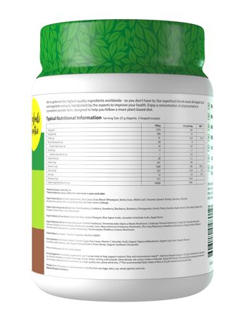 Supergreens & Reds Protein Powder 50 Mélange végétalien biologique Chocolat 500g 2