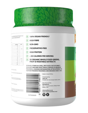 Supergreens & Reds Protein Powder 50 Mélange végétalien biologique Chocolat 500g 3