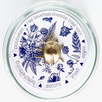 Glazen schaaltje met gouden Lieveheersbeestje - Blauw