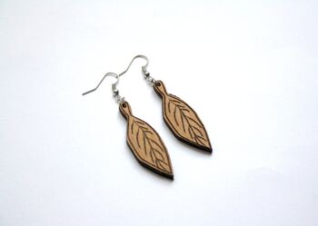 Boucles d’oreilles feuille d’arbre en bois, attaches argentées 5