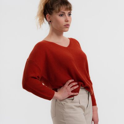 Light knitted sweater Valona rust red made of organic cotton
