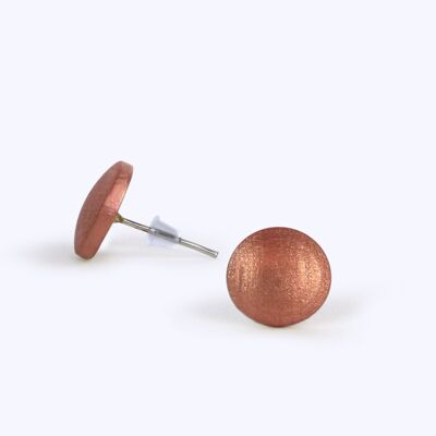 Wooden ear studs, round, copper