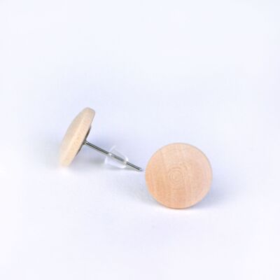 Wooden stud earrings, round, natural