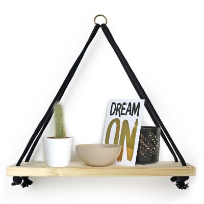 Triangle wall shelf with cotton cord, black