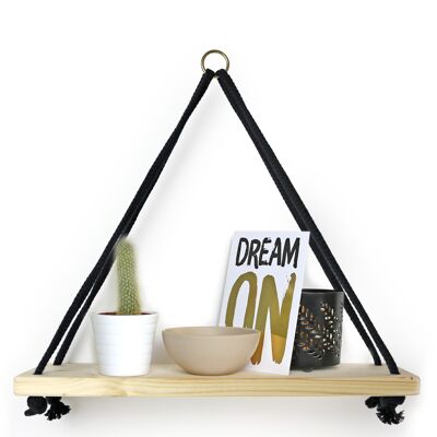 Triangle wall shelf with cotton cord, black