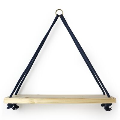 Étagère murale triangle avec cordon en coton, bleu foncé