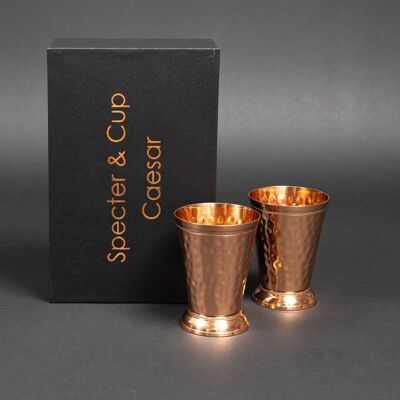 Caesar copper cup set - 2x cocktail cups (hammered, Roman-embossed style, 300 ml)