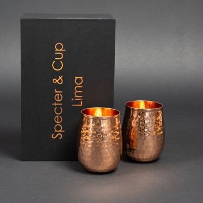 Lima copper cup set – 2x cocktail cups (hammered, 470 ml)