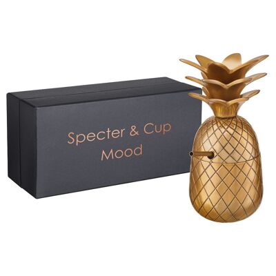 Pineapple cup for cocktails with lid and straw (300 ml, color gold)