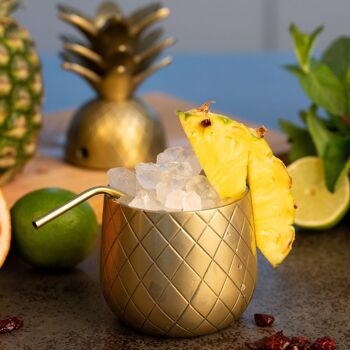 Tasse ananas pour cocktails avec couvercle et paille (300 ml, couleur or) 4