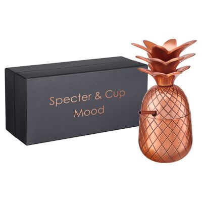Pineapple cup for cocktails with lid and straw (300 ml, color bronze)