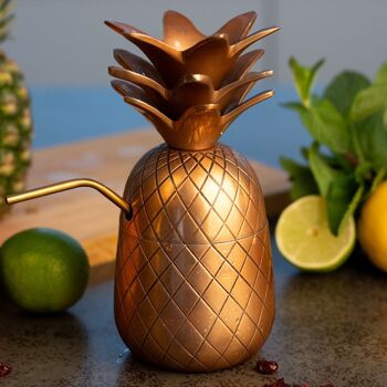 Tasse ananas pour cocktails avec couvercle et paille (300 ml, couleur bronze) 3
