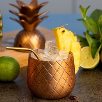Tasse ananas pour cocktails avec couvercle et paille (300 ml, couleur bronze) 4