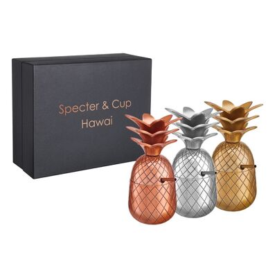 Pineapple cup set, 3 pieces (300 ml each) + lid and straw
